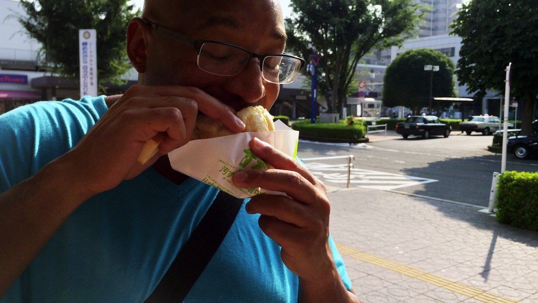 Eating Food In Japan - Melon Pan With Handmade Ice-Cream Second Best Melon Pan In Tokyo Akishima Station Tachikawa Japan